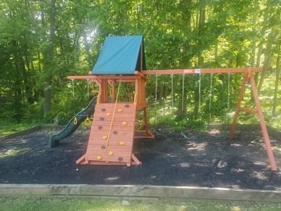 Woodplay wooden playground with slide and swingset Medina, OH